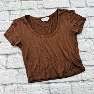 Lovers + Friends Brown T Shirt Crop Top XXS Short Sleeve Scoop Neck